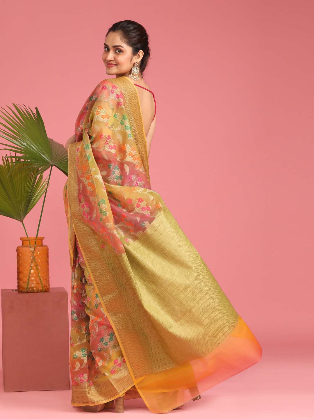 Indethnic Banarasi Multi Woven Design Printed Party Wear Saree - View 3