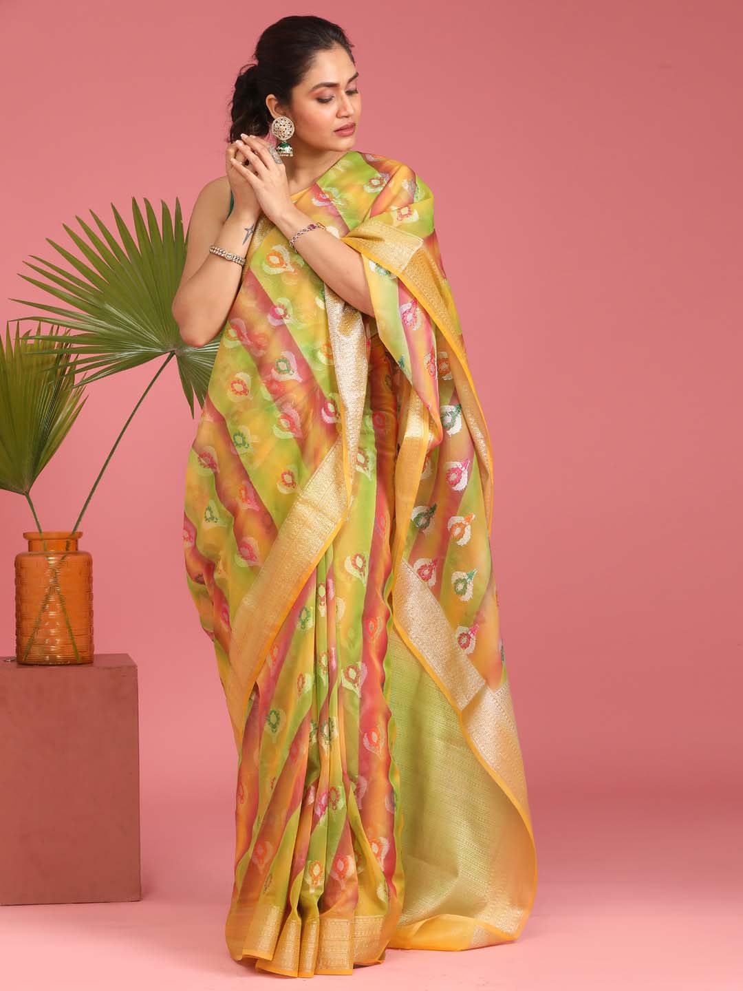 Indethnic Banarasi Multi Woven Design Printed Party Wear Saree - View 1