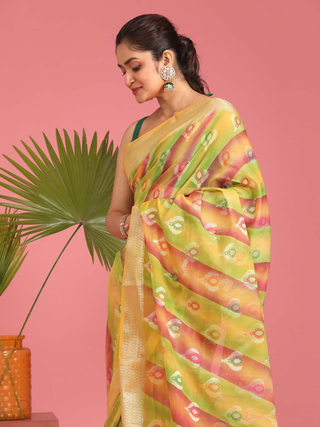 Indethnic Banarasi Multi Woven Design Printed Party Wear Saree - View 2