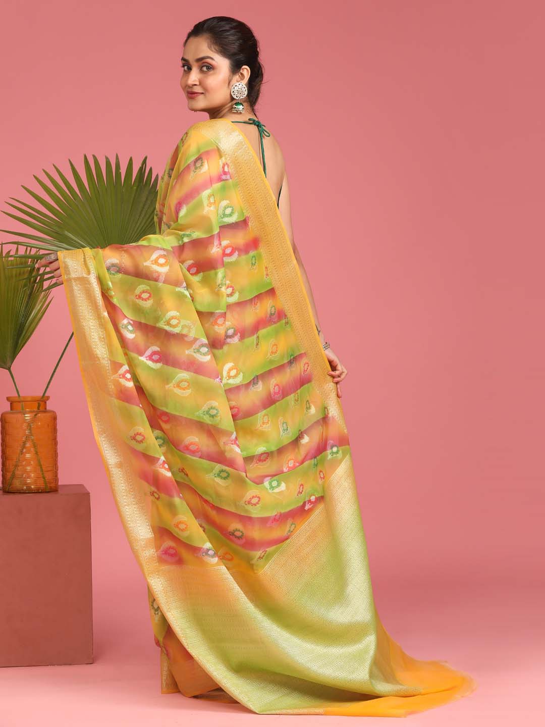Indethnic Banarasi Multi Woven Design Printed Party Wear Saree - View 3