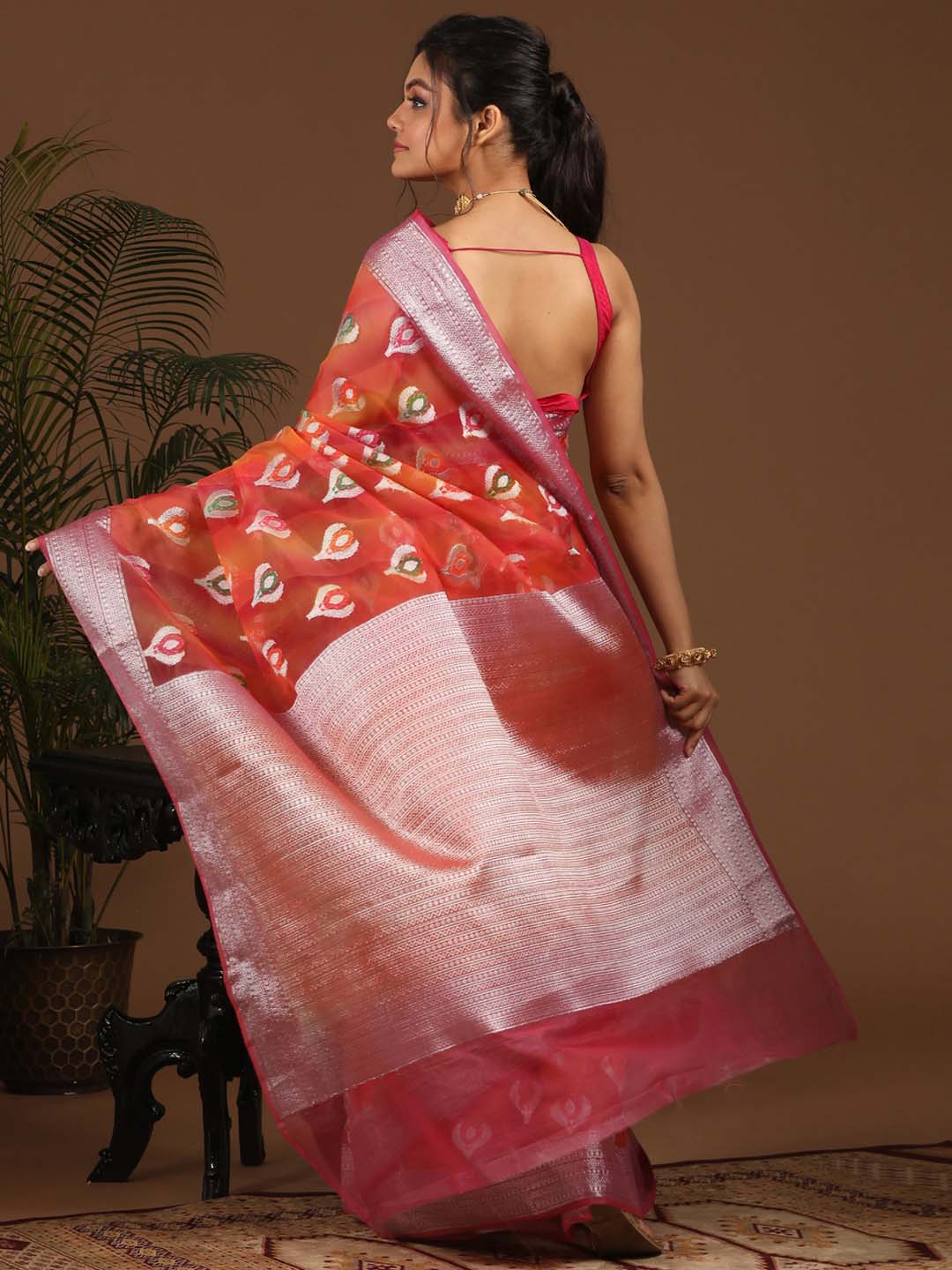 Indethnic Banarasi Multi Woven Design Printed Party Wear Saree - View 3