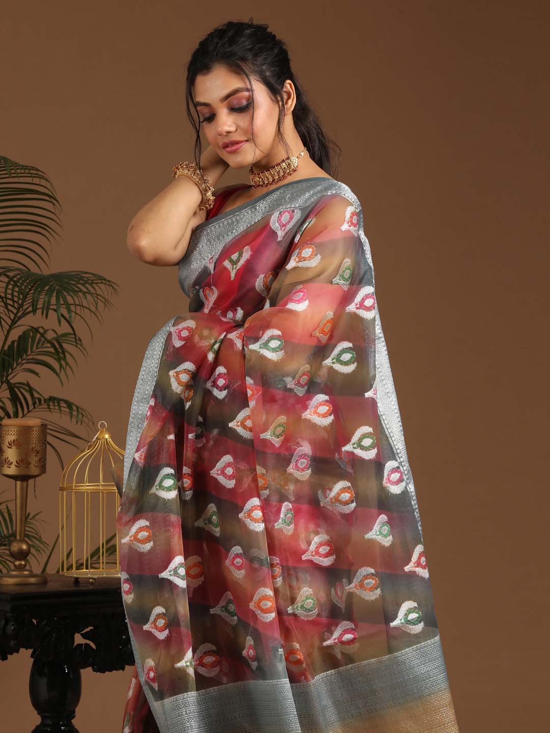 Indethnic Banarasi Multi Woven Design Printed Party Wear Saree - View 2