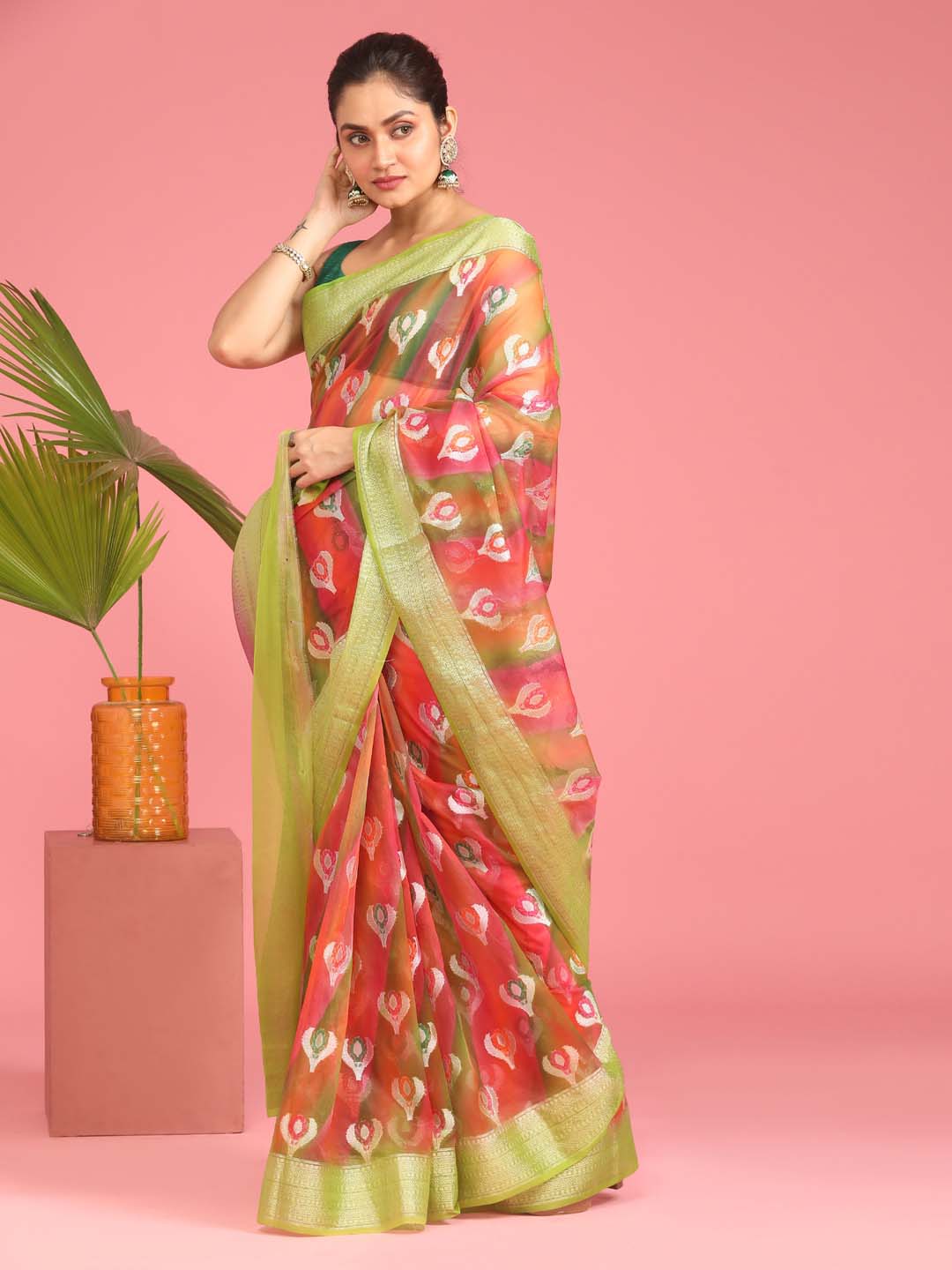 Indethnic Banarasi Multi Woven Design Printed Party Wear Saree - View 1