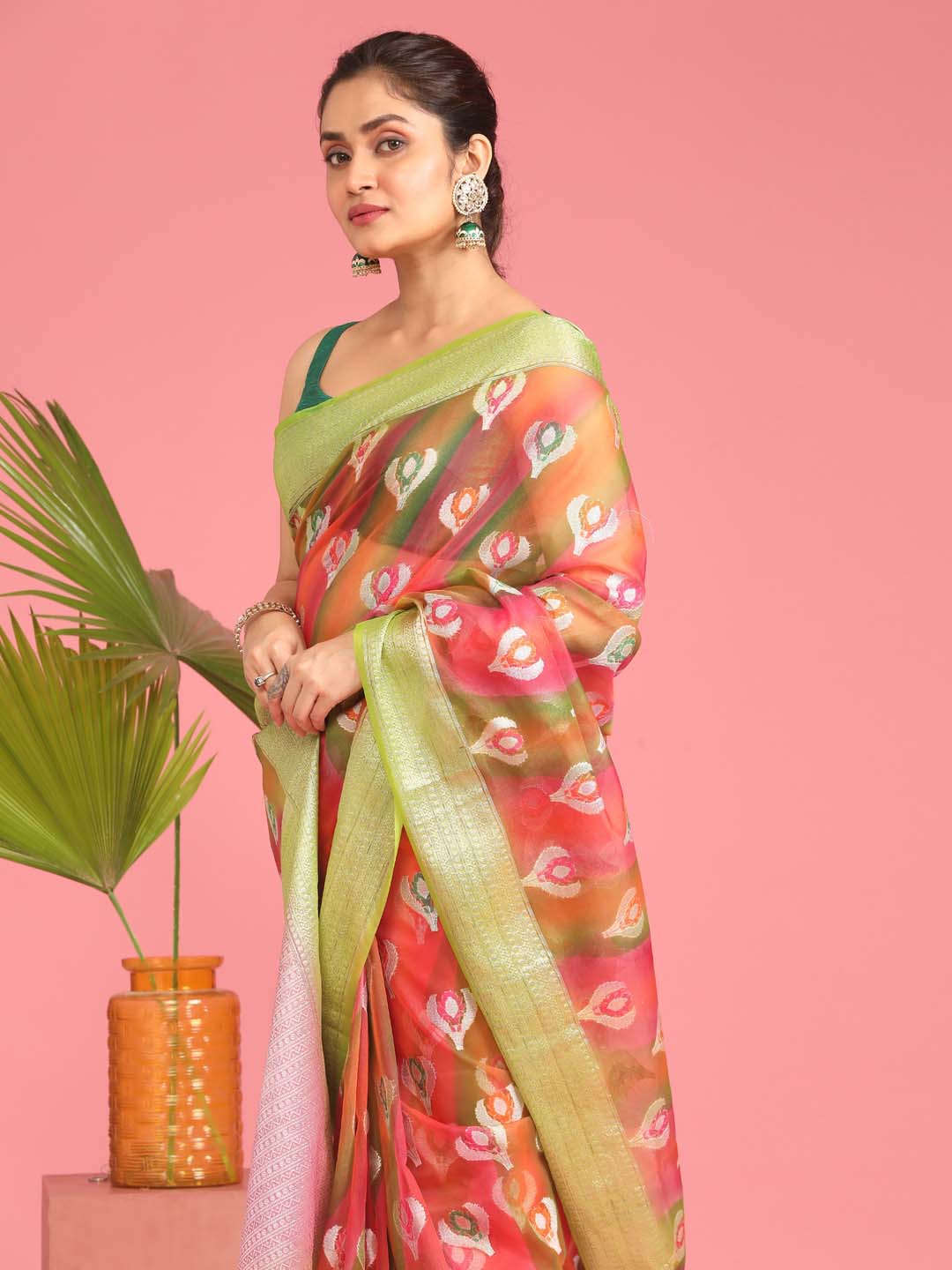 Indethnic Banarasi Multi Woven Design Printed Party Wear Saree - View 2