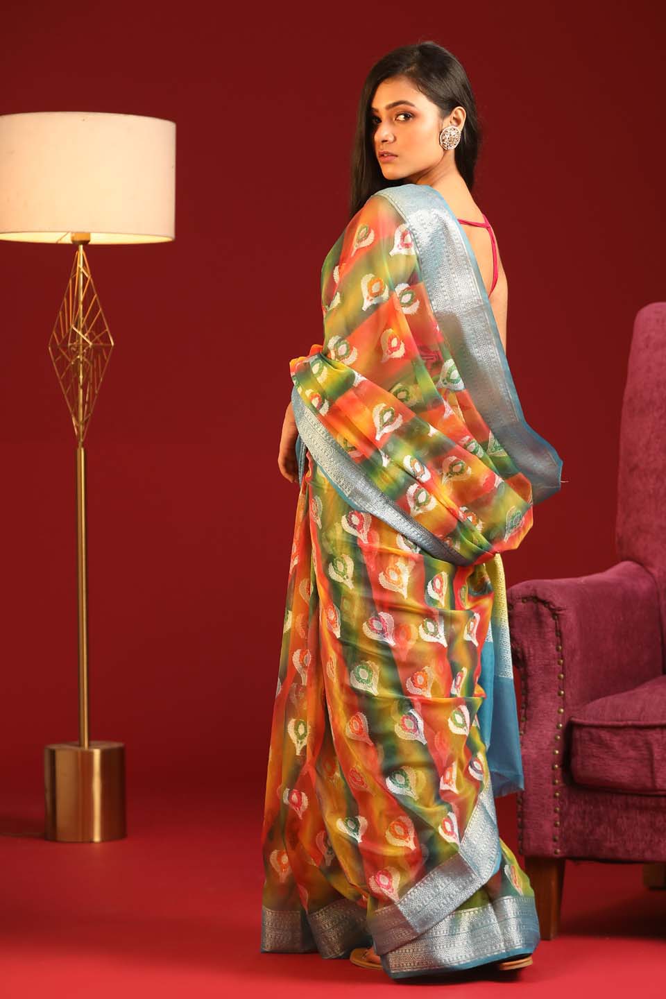 Indethnic Banarasi Multi Woven Design Printed Party Wear Saree - View 3