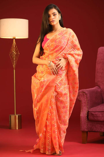TANGERINE TANGO (BANARASI COTTON BLEND SAREE)