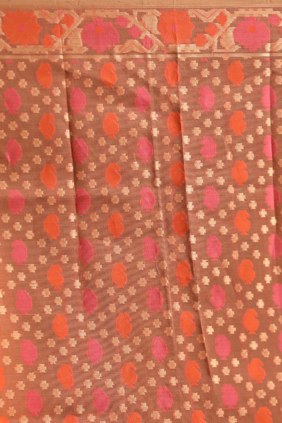 Indethnic Banarasi Orange Ethnic Motifs Woven Design Traditional Wear Saree - Saree Detail View