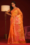 Indethnic Banarasi Peach Ethnic Motifs Woven Design Traditional Wear Saree - View 1