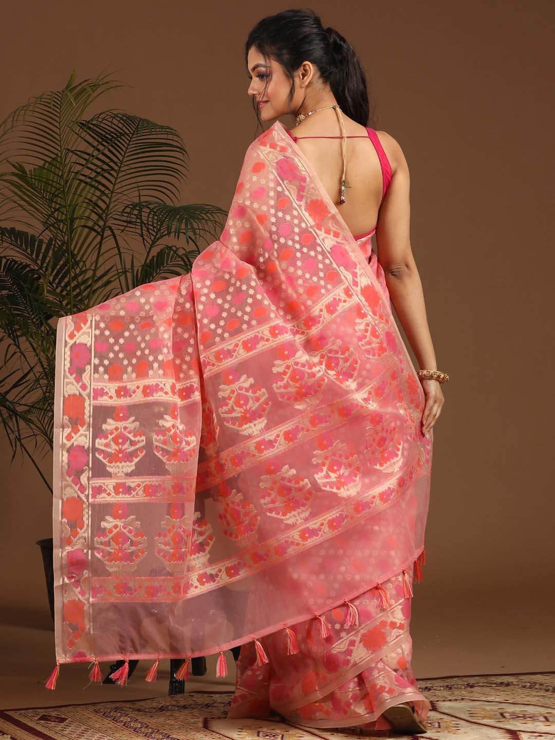 Indethnic Banarasi Pink Ethnic Motifs Woven Design Traditional Wear Saree - View 3