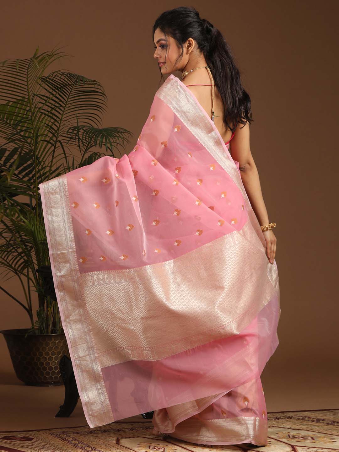Indethnic Banarasi Pink Ethnic Motifs Woven Design Traditional Wear Saree - View 3