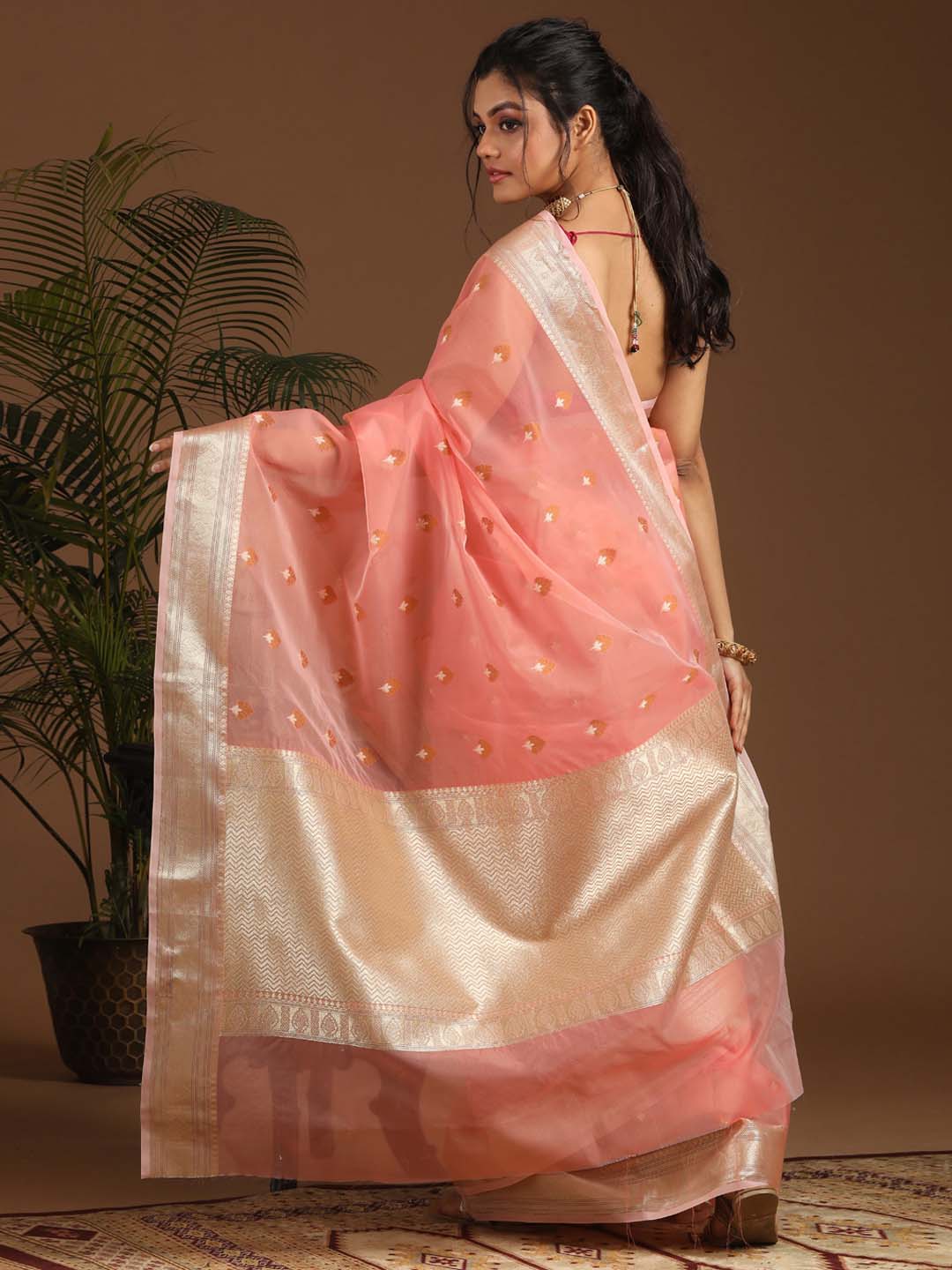 Indethnic Banarasi Pink Ethnic Motifs Woven Design Traditional Wear Saree - View 3