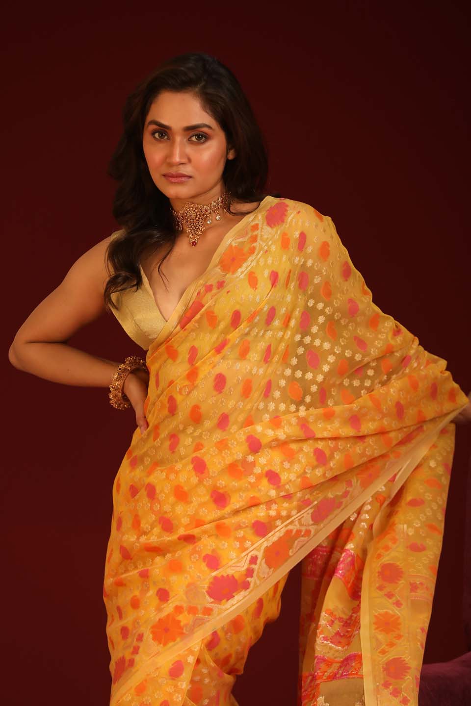 Indethnic Banarasi Yellow Ethnic Motifs Woven Design Traditional Wear Saree - View 1