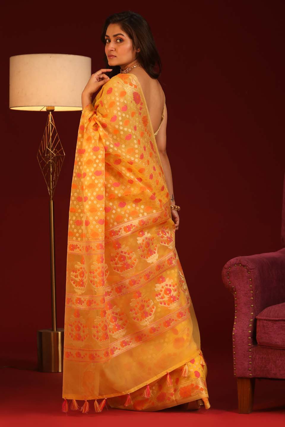 Indethnic Banarasi Yellow Ethnic Motifs Woven Design Traditional Wear Saree - View 3