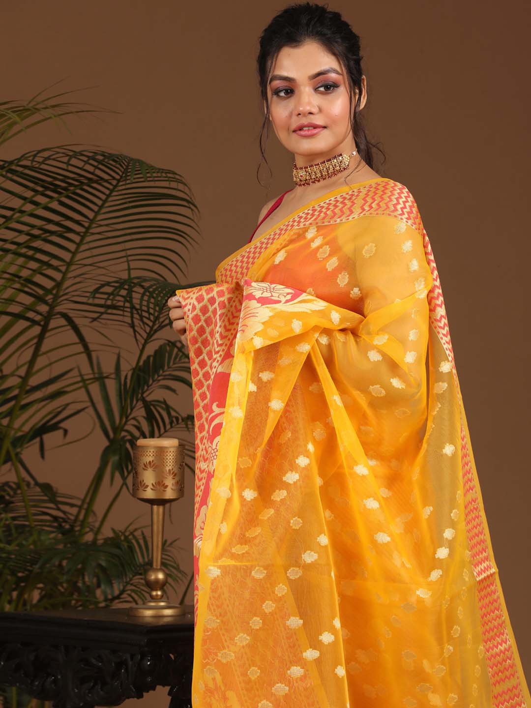 Indethnic Banarasi Yellow Ethnic Motifs Woven Design Traditional Wear Saree - View 2