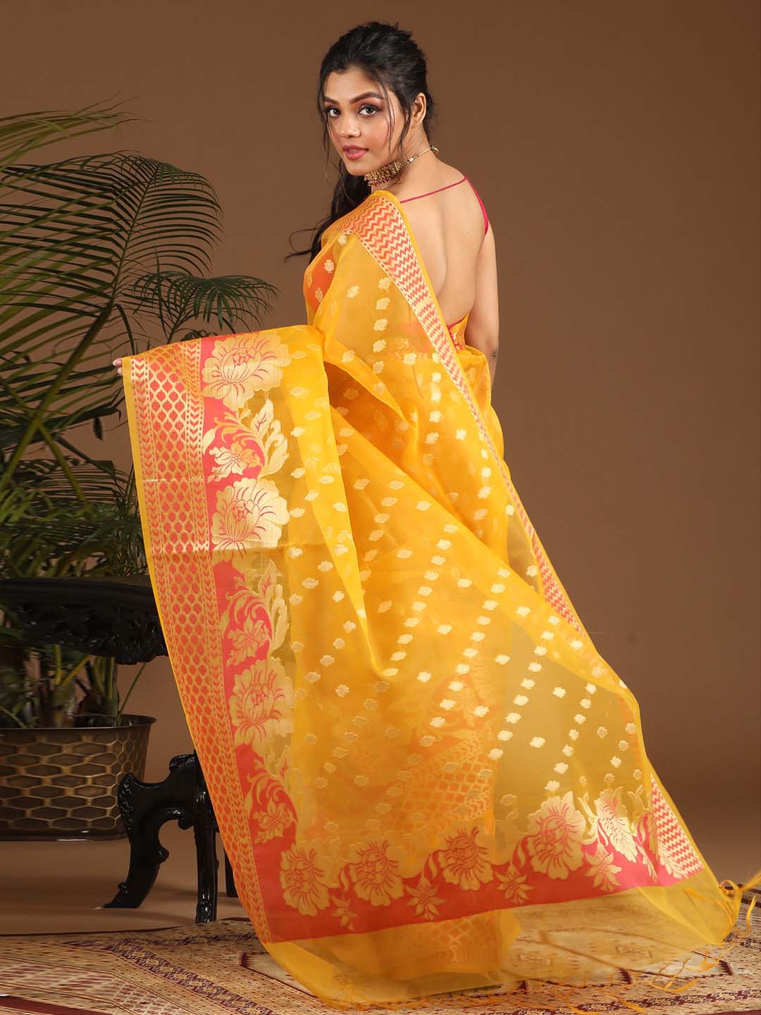 Indethnic Banarasi Yellow Ethnic Motifs Woven Design Traditional Wear Saree - View 3