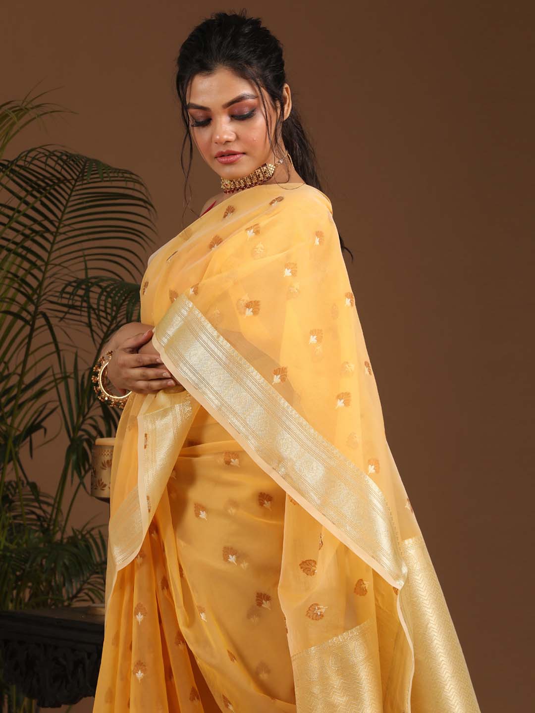 Indethnic Banarasi Yellow Ethnic Motifs Woven Design Traditional Wear Saree - View 2
