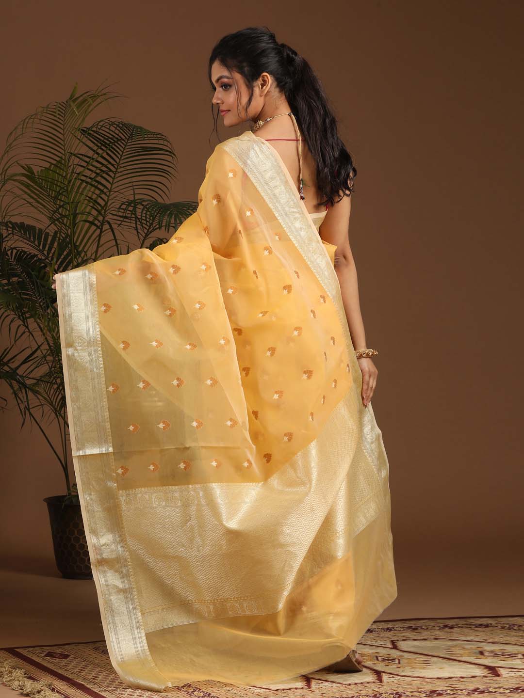 Indethnic Banarasi Yellow Ethnic Motifs Woven Design Traditional Wear Saree - View 3