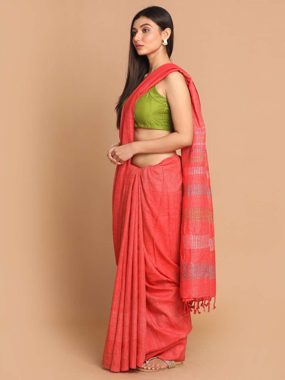 Indethnic Banarasi Red Solid Daily Wear Saree - View 2
