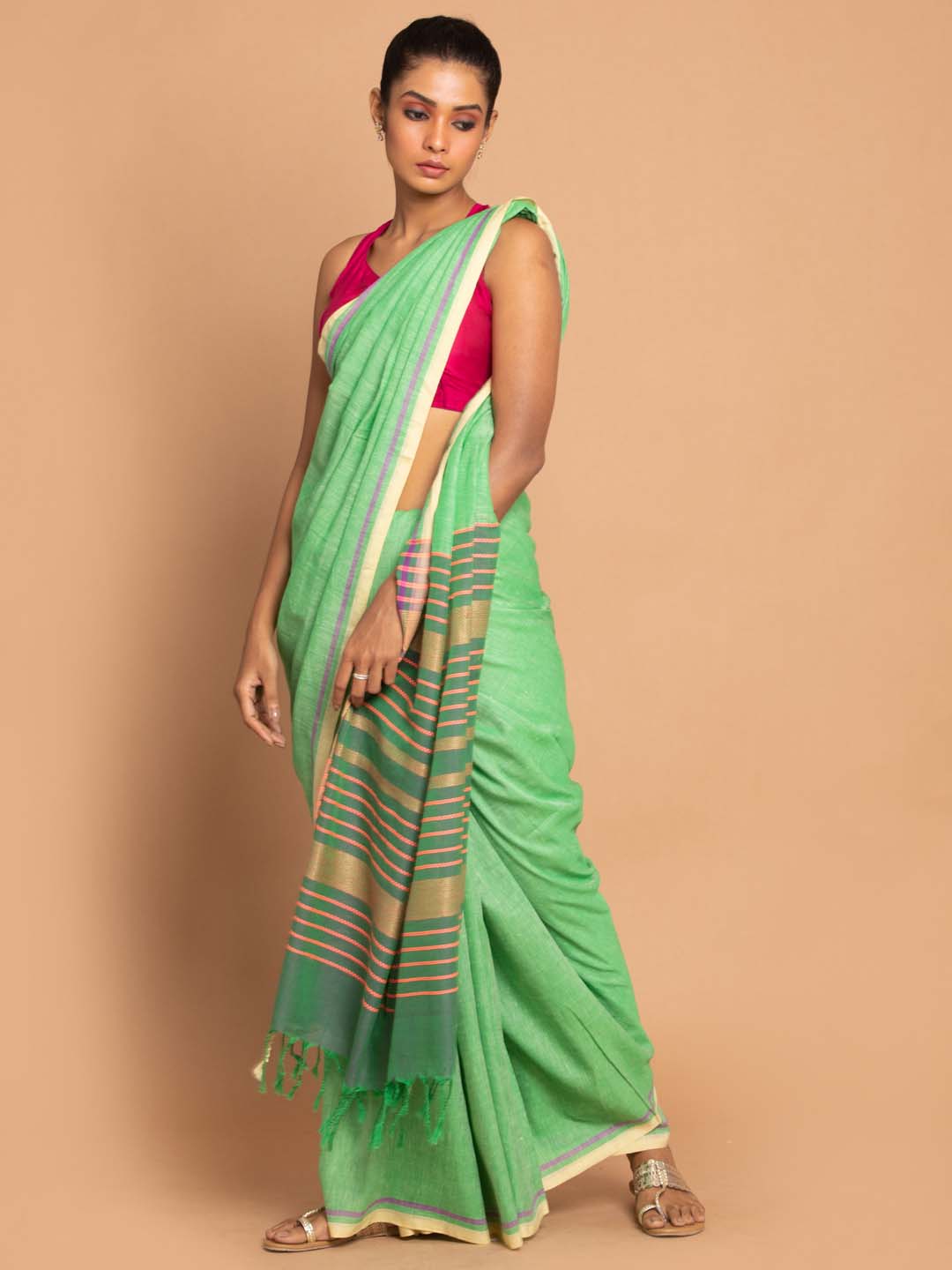 Indethnic Banarasi Green Solid Daily Wear Saree - View 1