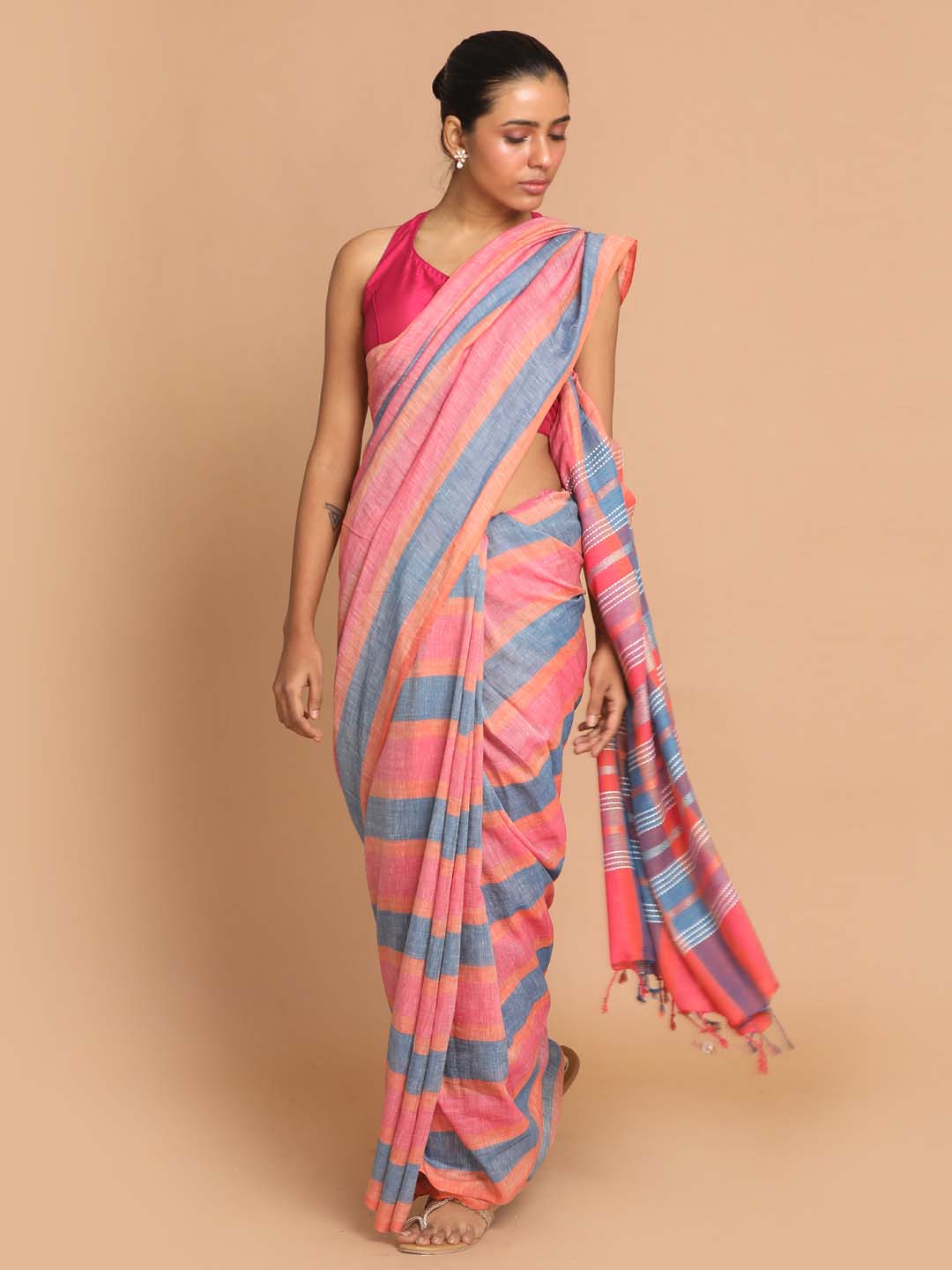 Indethnic Banarasi Multi Color Blocked Daily Wear Saree - View 1