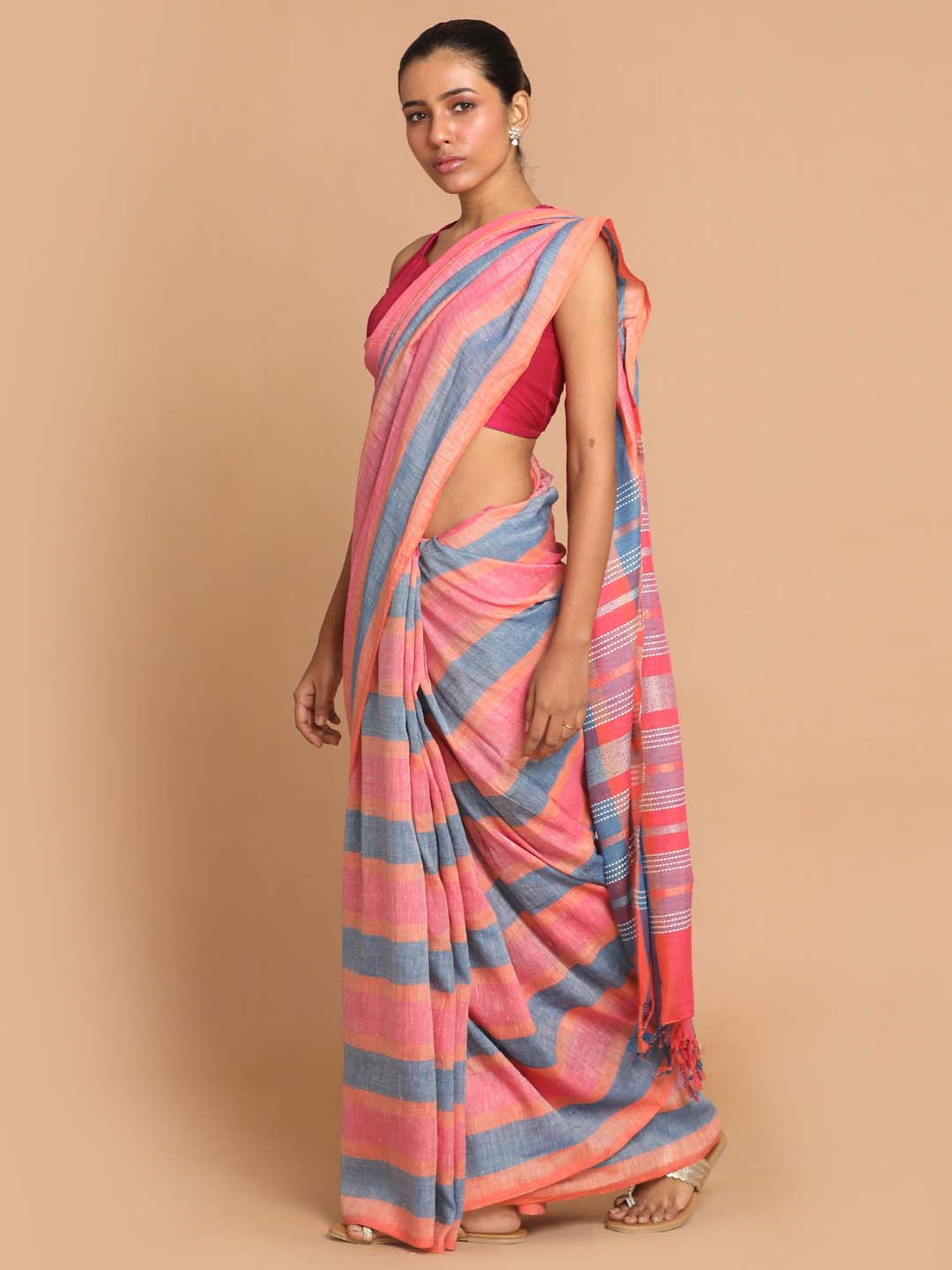 Indethnic Banarasi Multi Color Blocked Daily Wear Saree - View 2