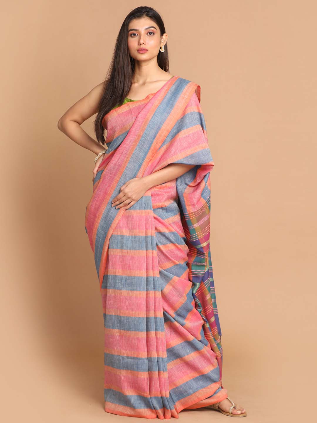 Indethnic Banarasi Multi Color Blocked Daily Wear Saree - View 1