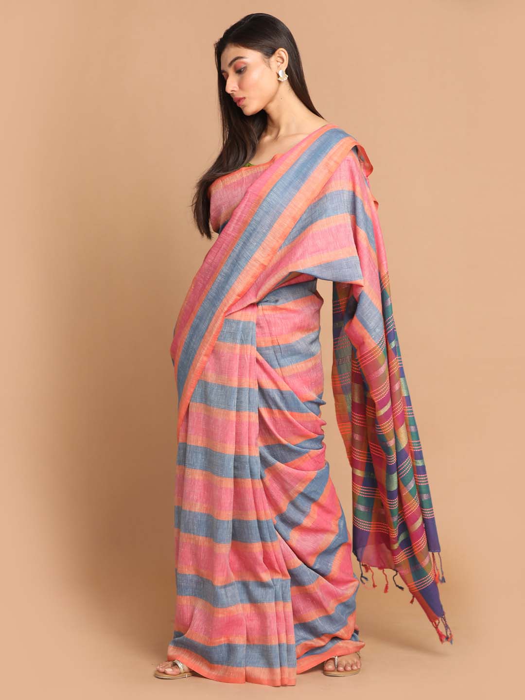 Indethnic Banarasi Multi Color Blocked Daily Wear Saree - View 2
