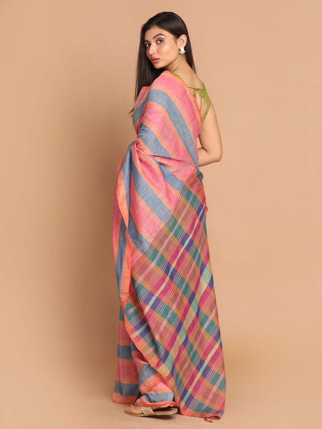 Indethnic Banarasi Multi Color Blocked Daily Wear Saree - View 3