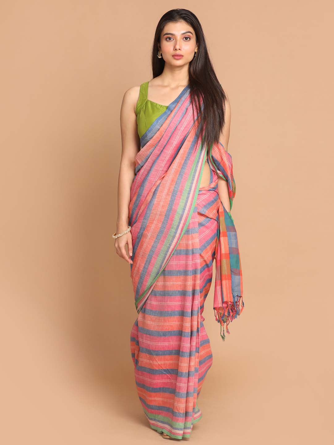 Indethnic Banarasi Multi Color Blocked Daily Wear Saree - View 1