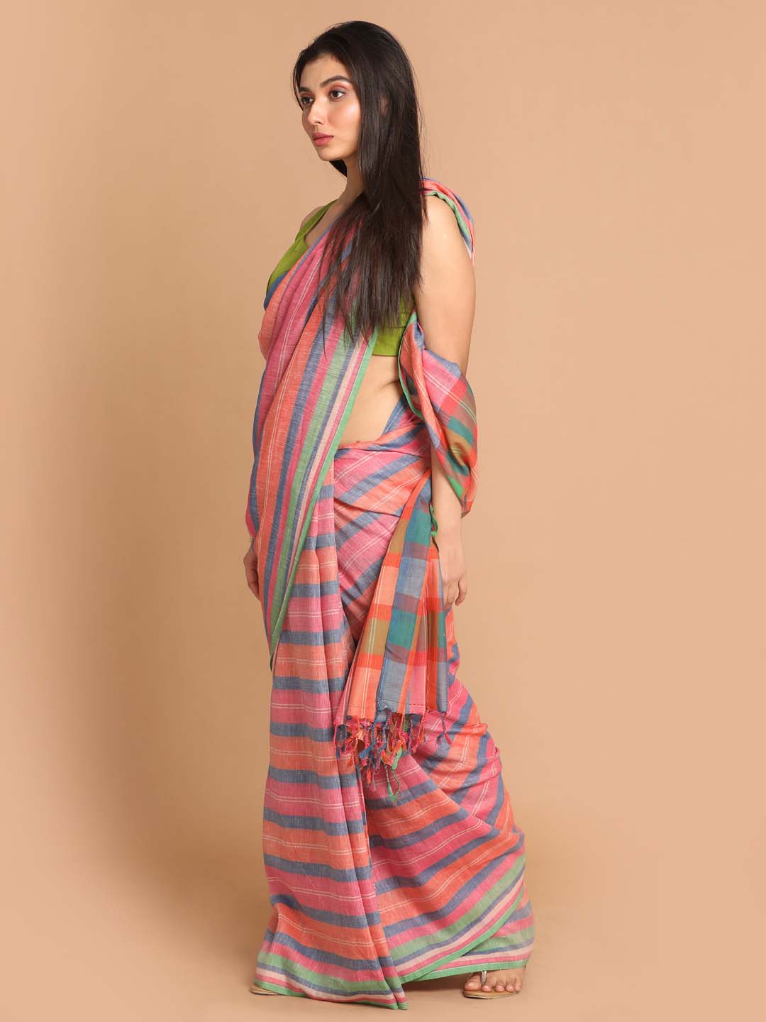 Indethnic Banarasi Multi Color Blocked Daily Wear Saree - View 2