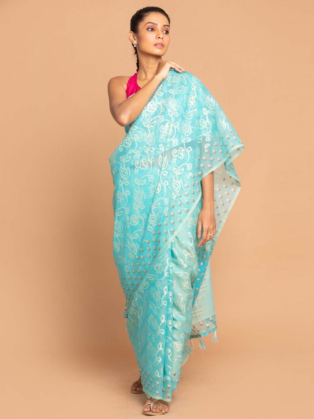 Indethnic Banarasi Blue Woven Design Daily Wear Saree - View 1