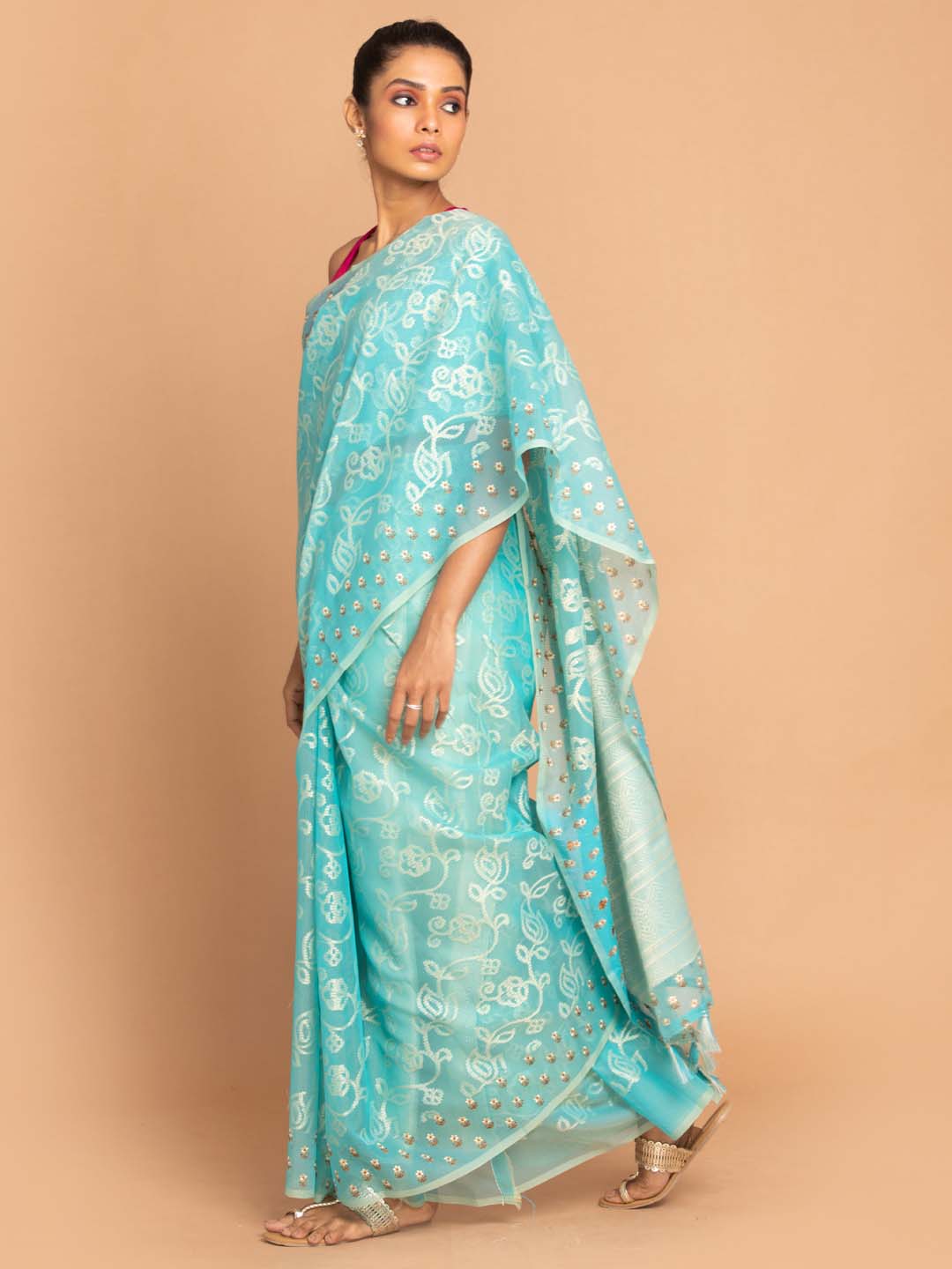 Indethnic Banarasi Blue Woven Design Daily Wear Saree - View 2