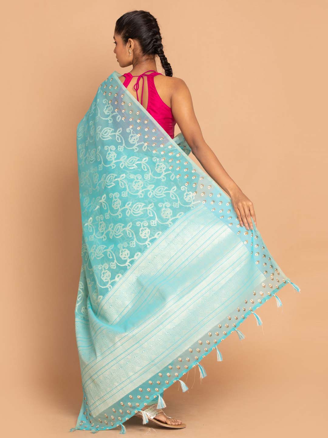 Indethnic Banarasi Blue Woven Design Daily Wear Saree - View 3