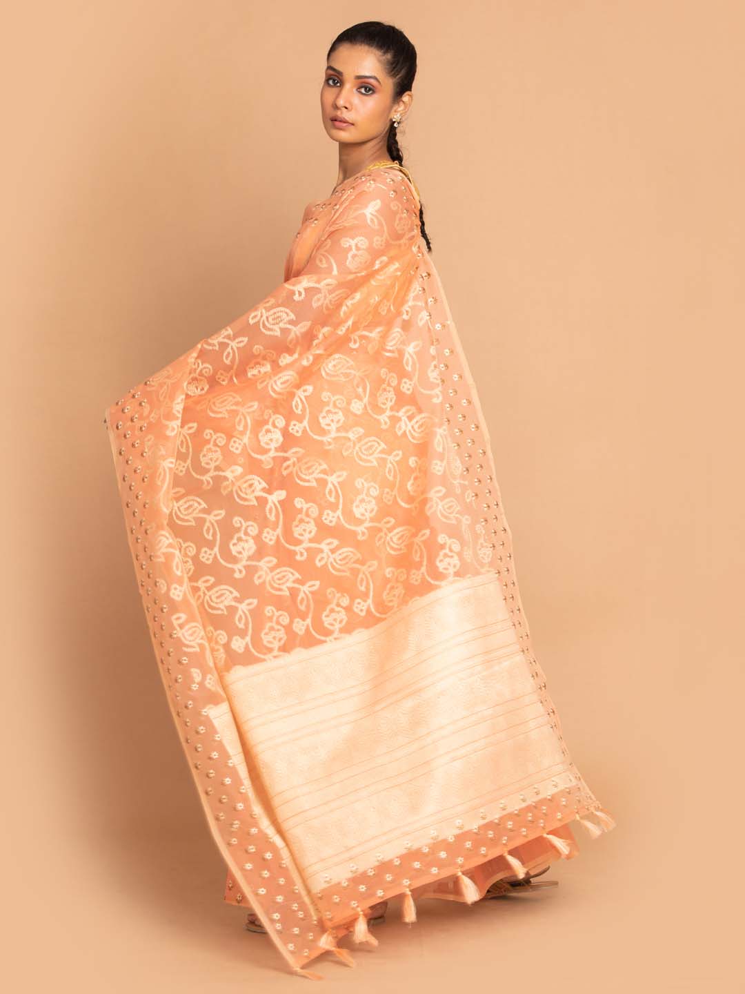 Indethnic Banarasi Coral Woven Design Daily Wear Saree - View 2