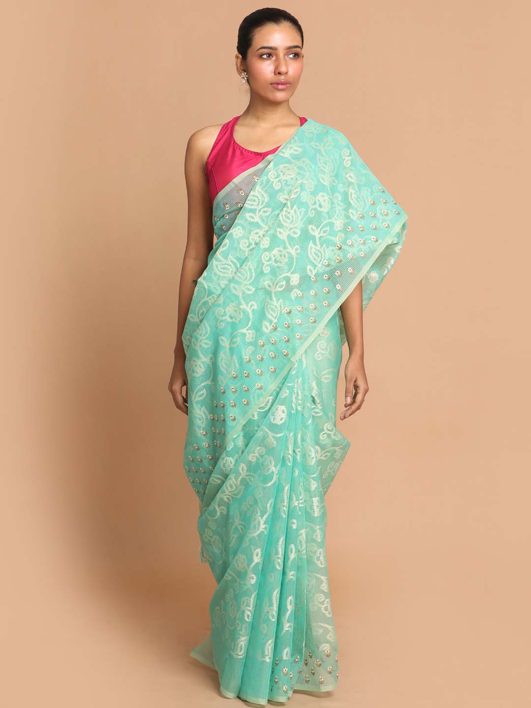 Indethnic Banarasi Green Woven Design Daily Wear Saree - View 1