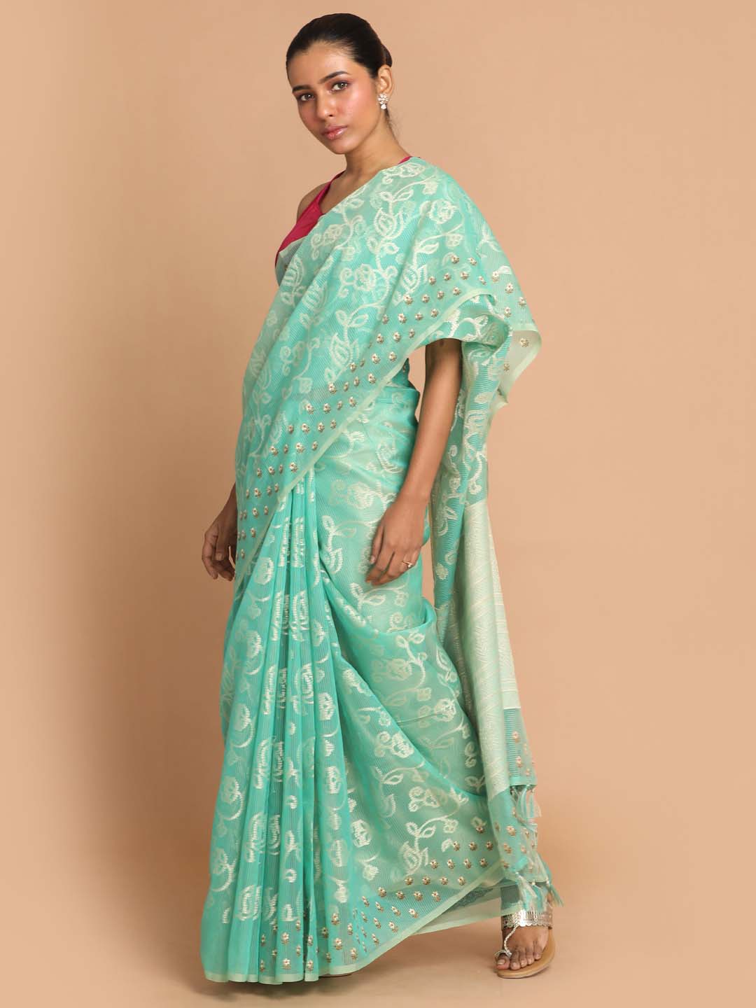 Indethnic Banarasi Green Woven Design Daily Wear Saree - View 2