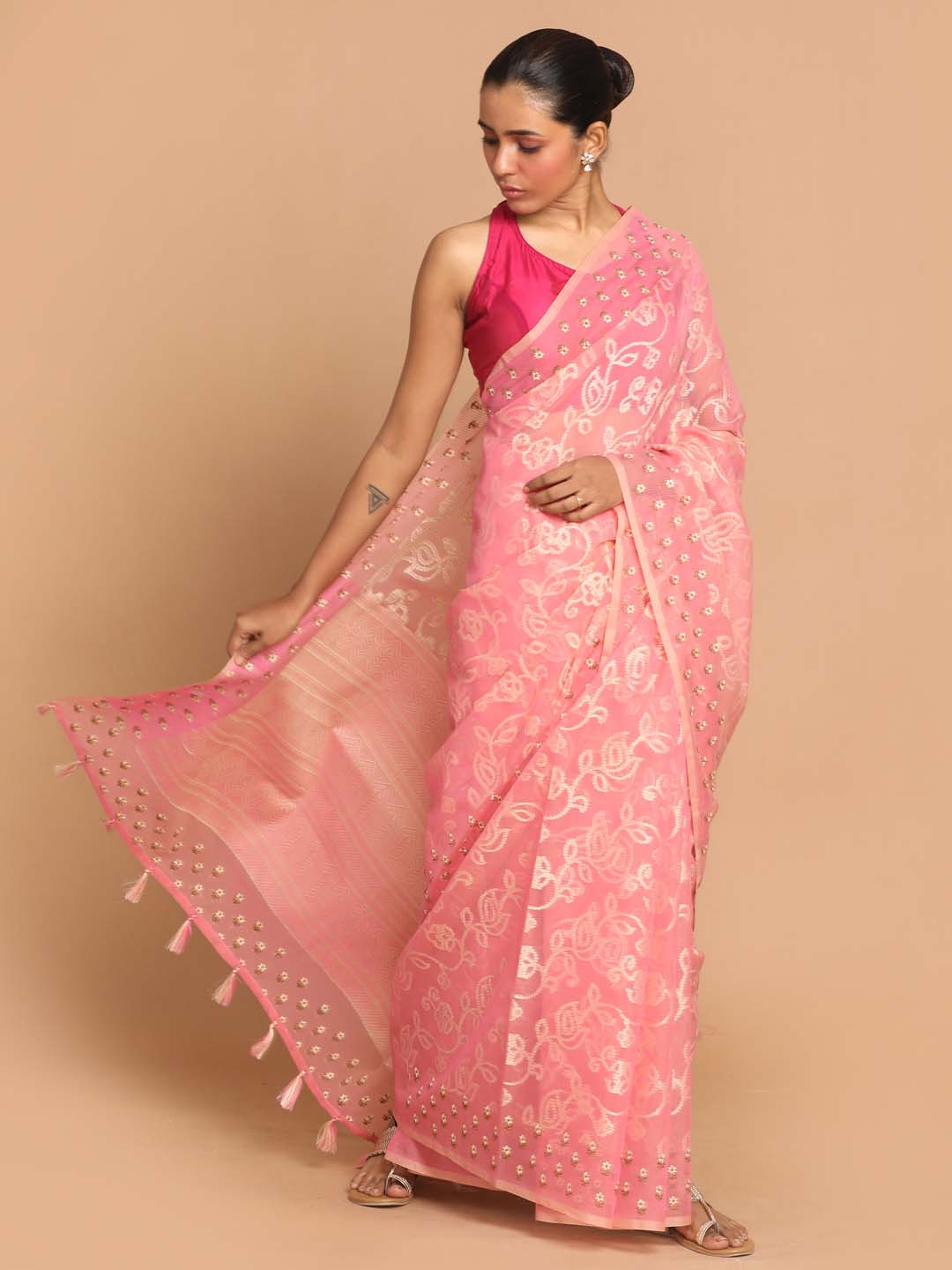 Indethnic Banarasi Pink Woven Design Daily Wear Saree - View 1