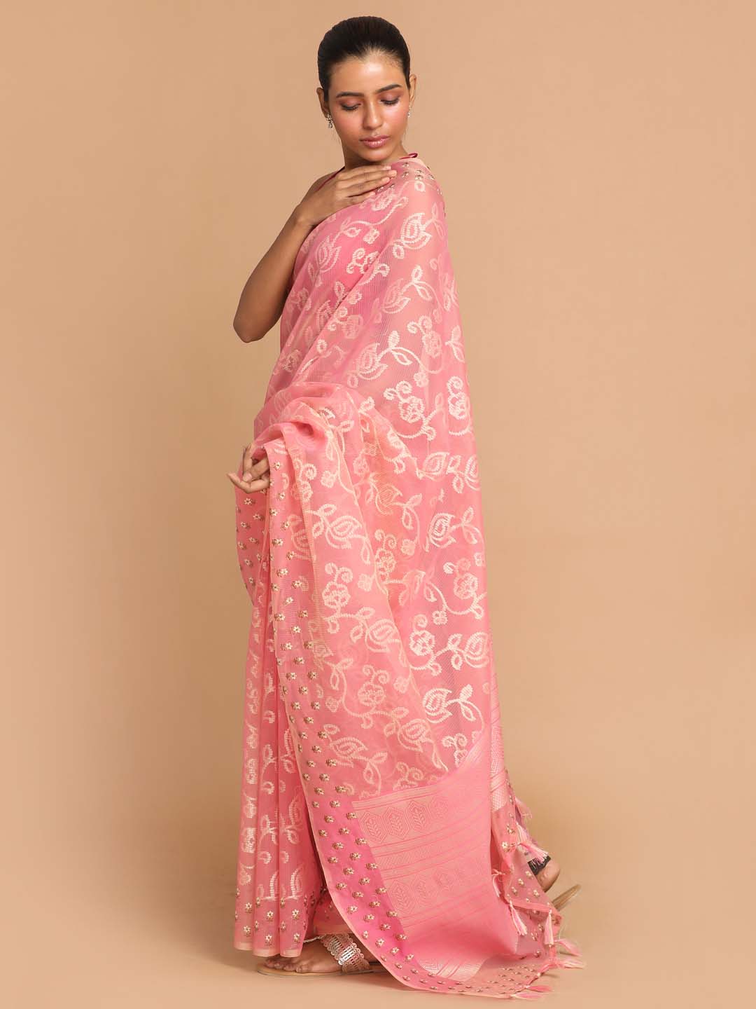 Indethnic Banarasi Pink Woven Design Daily Wear Saree - View 1
