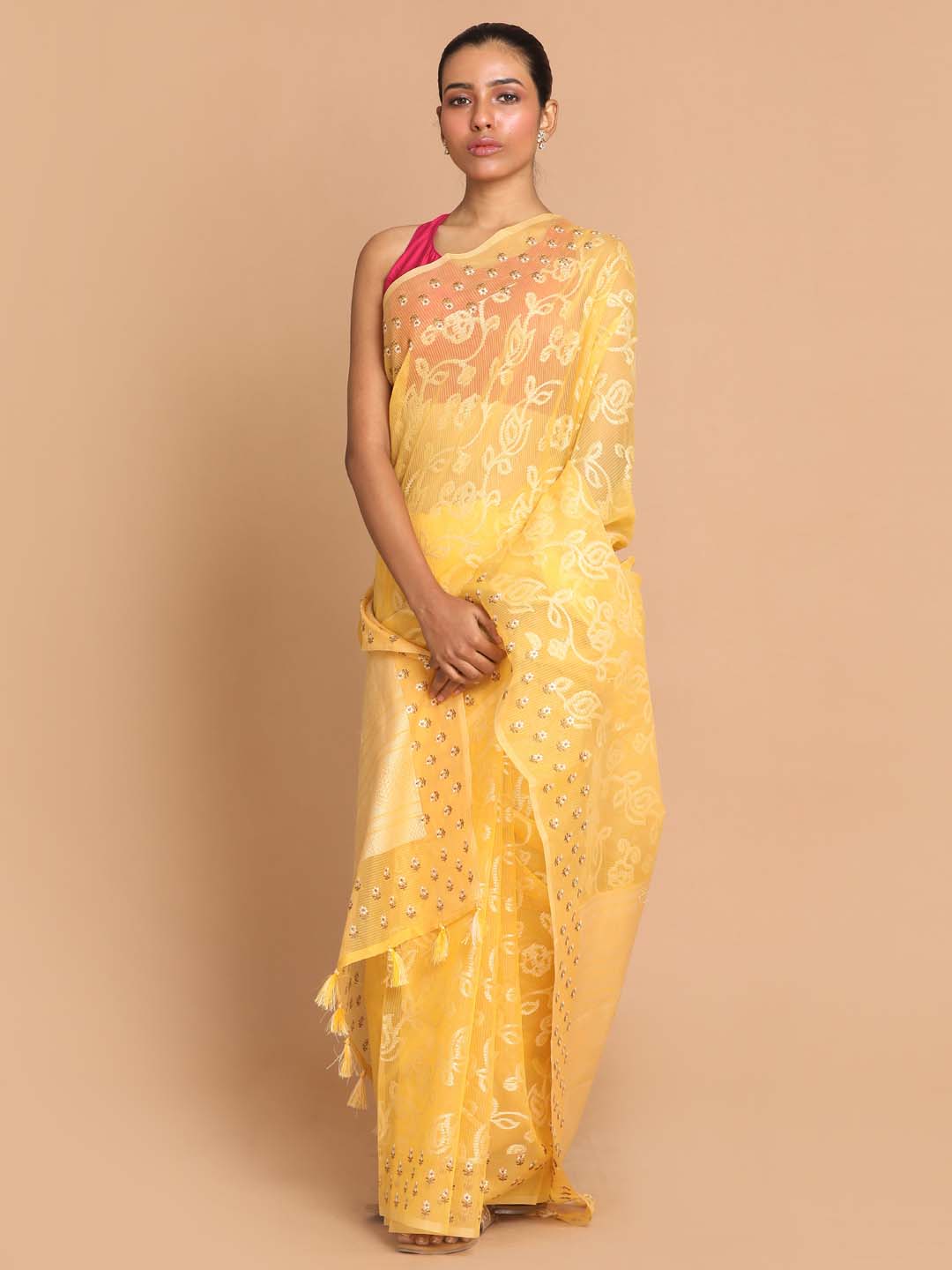 Indethnic Banarasi Yellow Woven Design Daily Wear Saree - View 1