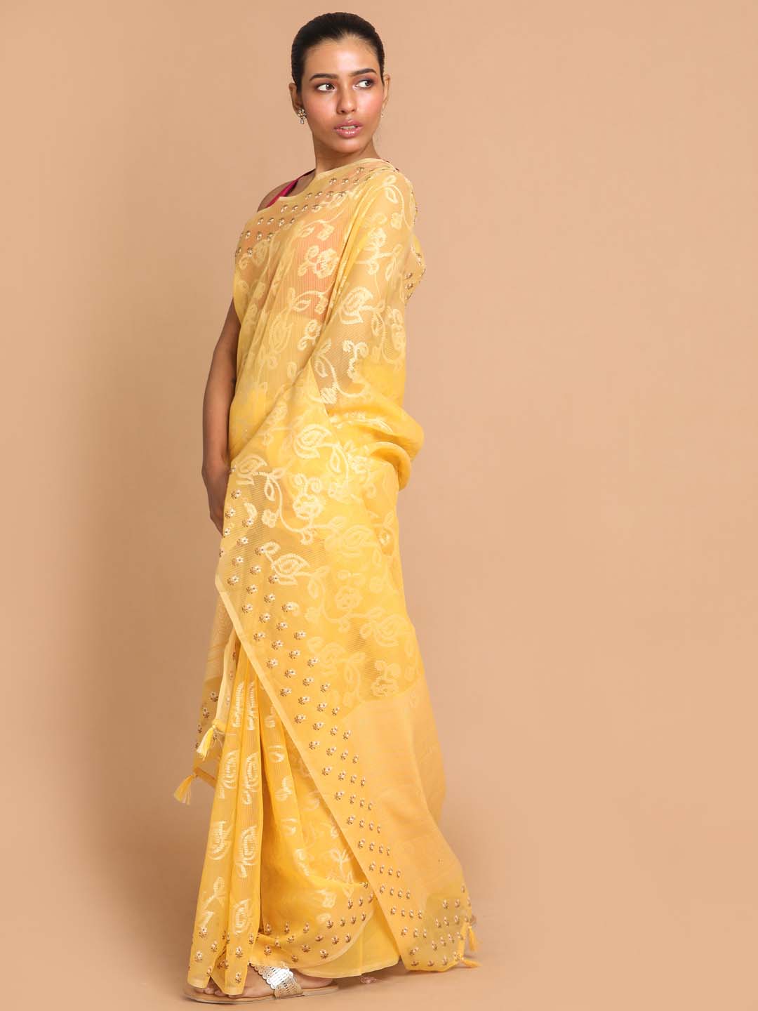 Indethnic Banarasi Yellow Woven Design Daily Wear Saree - View 2