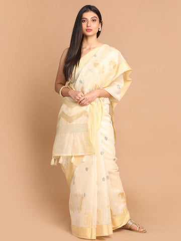 GOLDEN MOTIFS (BANARASI LINEN SAREE)