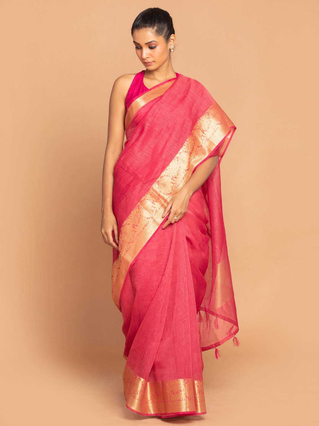 Indethnic Banarasi RED Woven Design Work Wear Saree - View 1