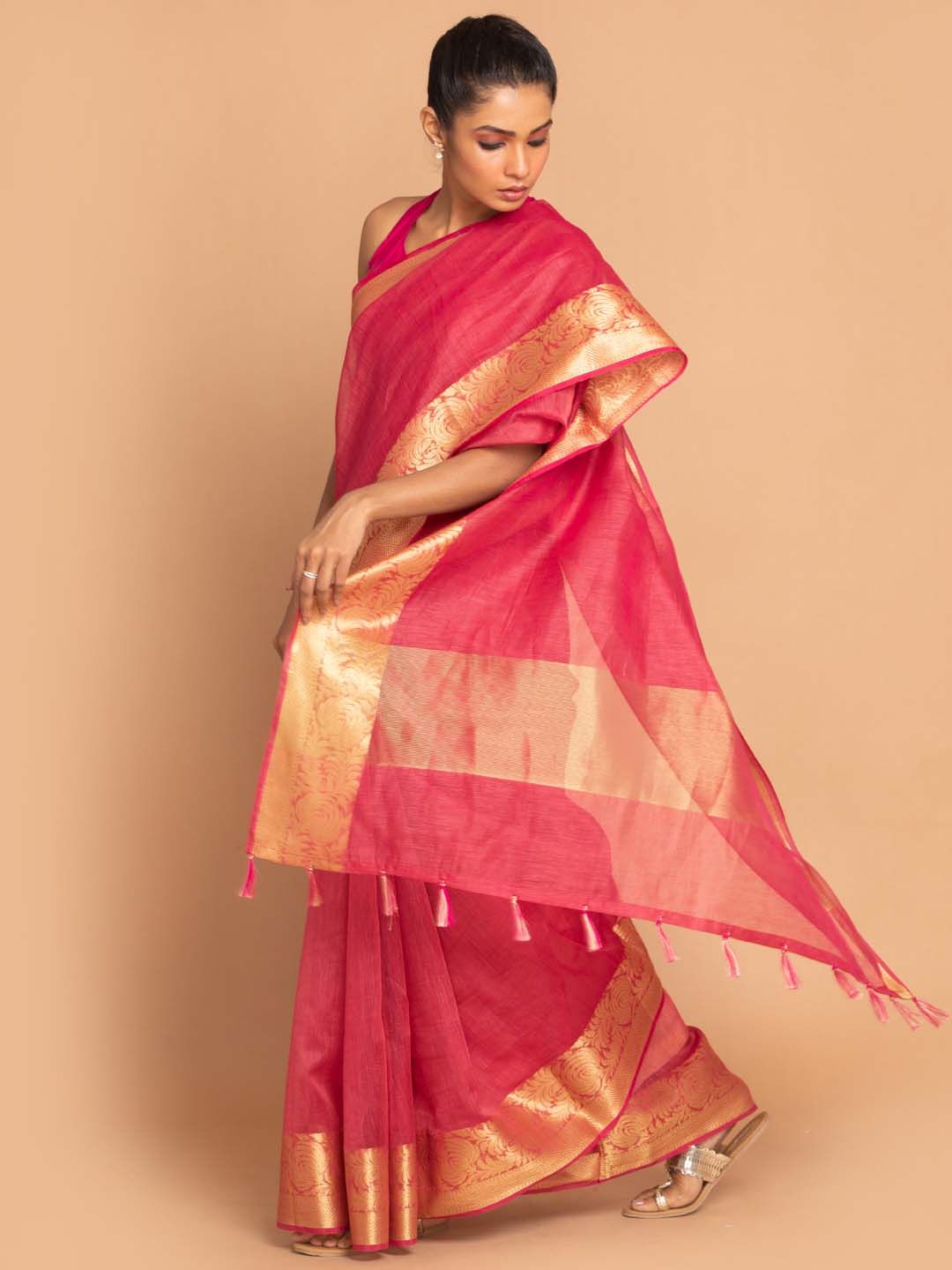 Indethnic Banarasi RED Woven Design Work Wear Saree - View 2