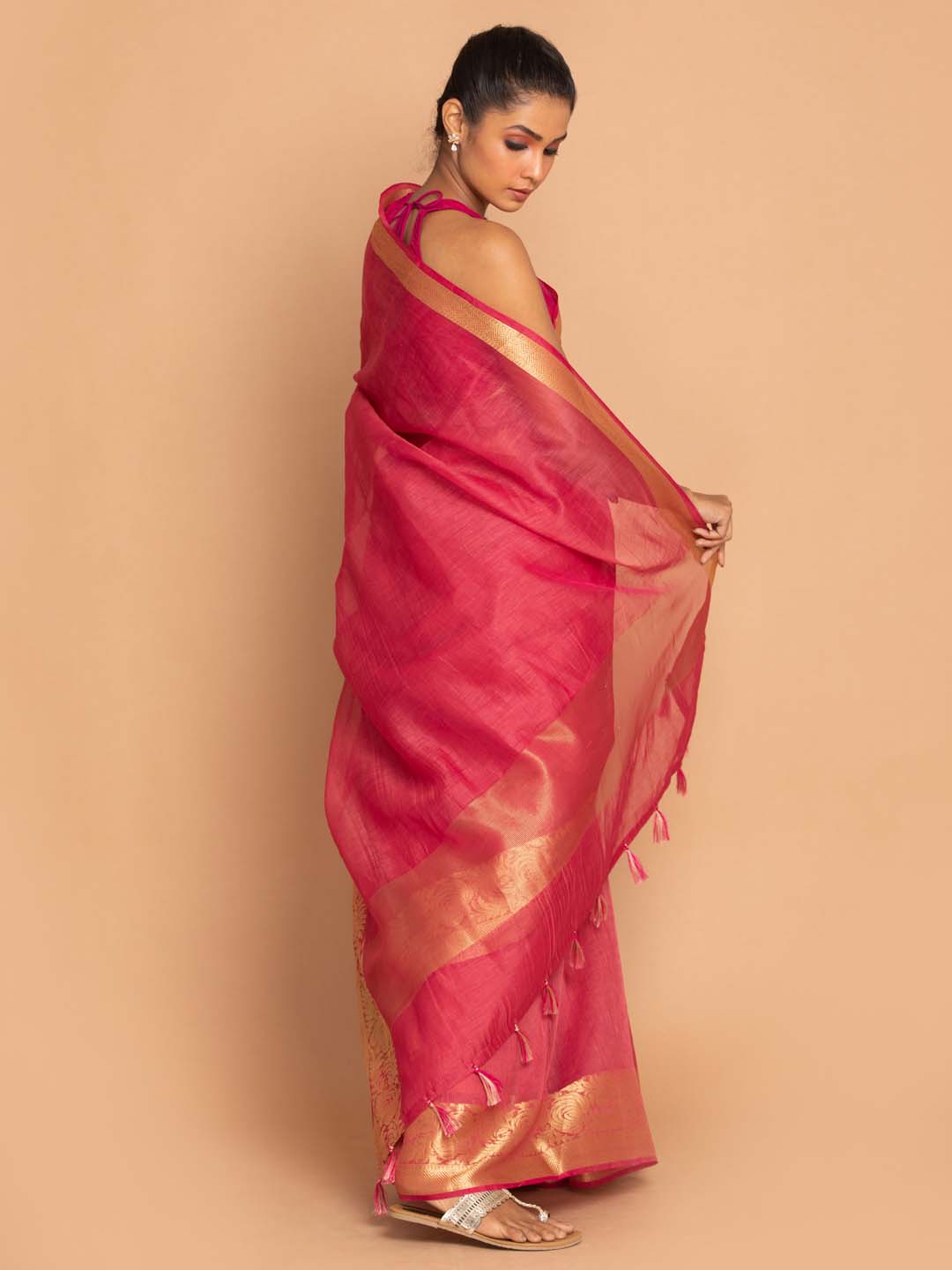 Indethnic Banarasi RED Woven Design Work Wear Saree - View 3