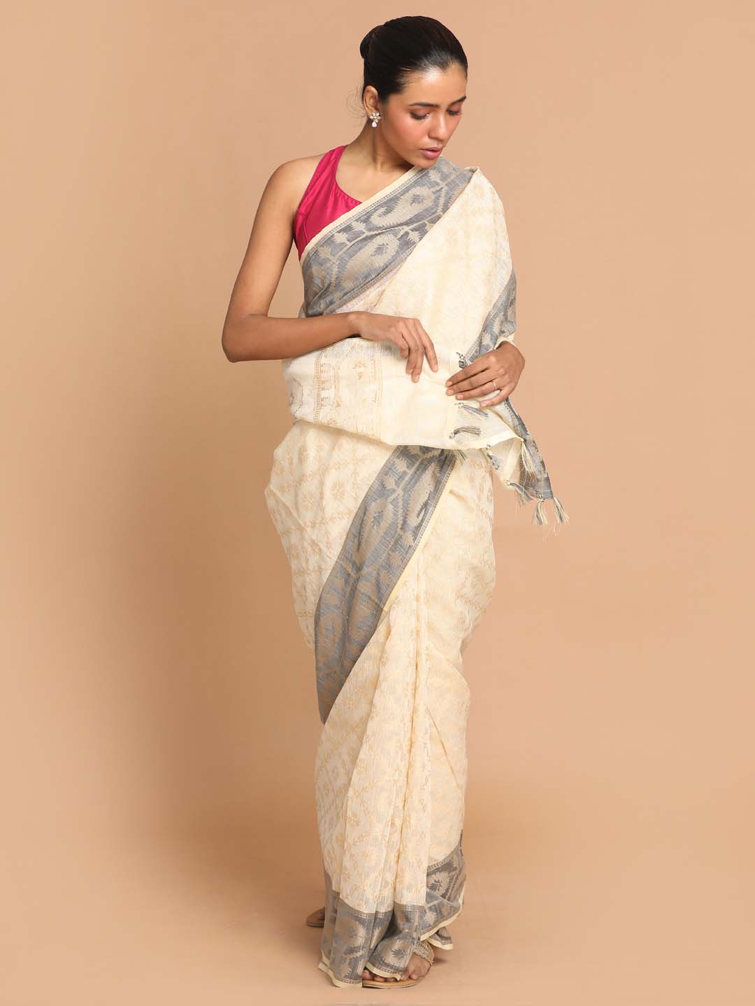 Indethnic Banarasi Beige Woven Design Work Wear Saree - View 2