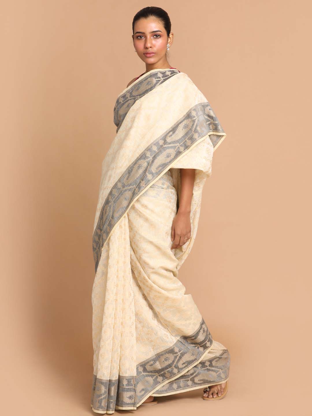 Indethnic Banarasi Beige Woven Design Work Wear Saree - Saree Detail View