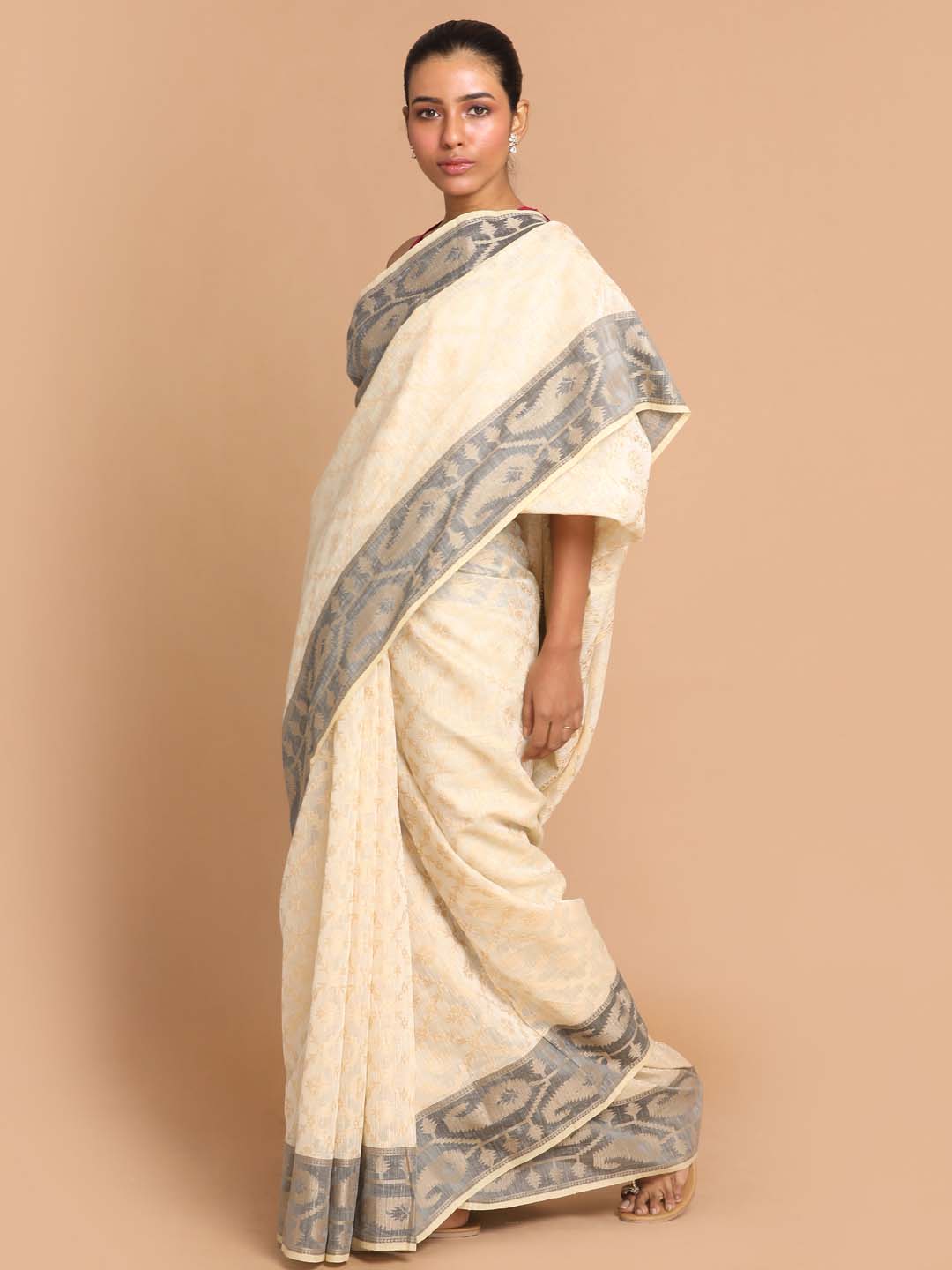 Indethnic Banarasi Beige Woven Design Work Wear Saree - View 2