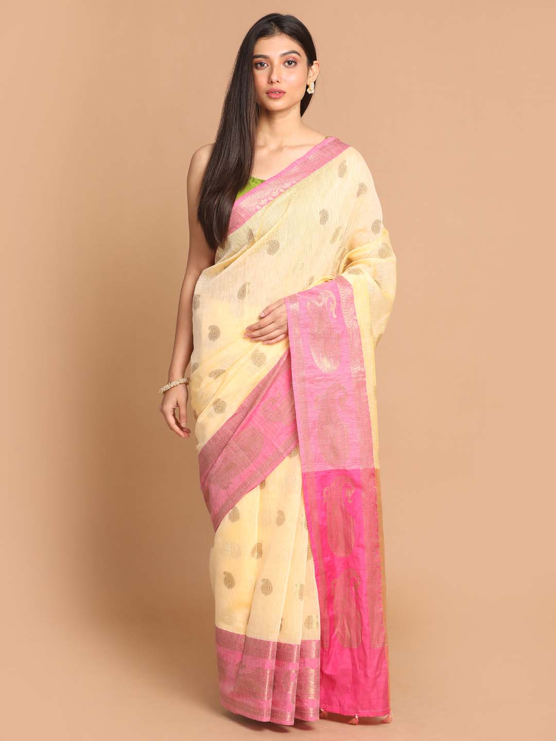 Indethnic Banarasi Beige Woven Design Work Wear Saree - View 1