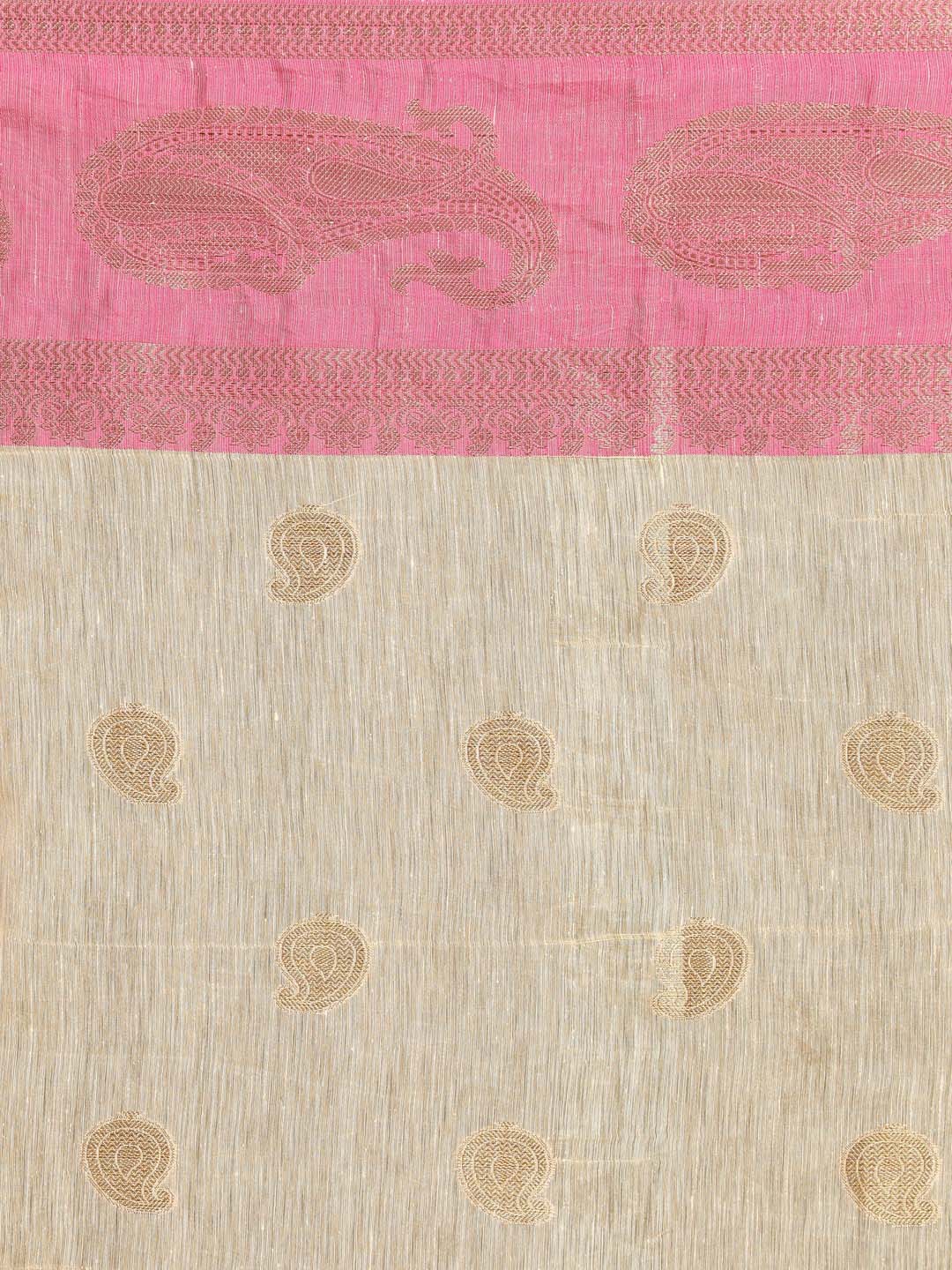 Indethnic Banarasi Beige Woven Design Work Wear Saree - Saree Detail View