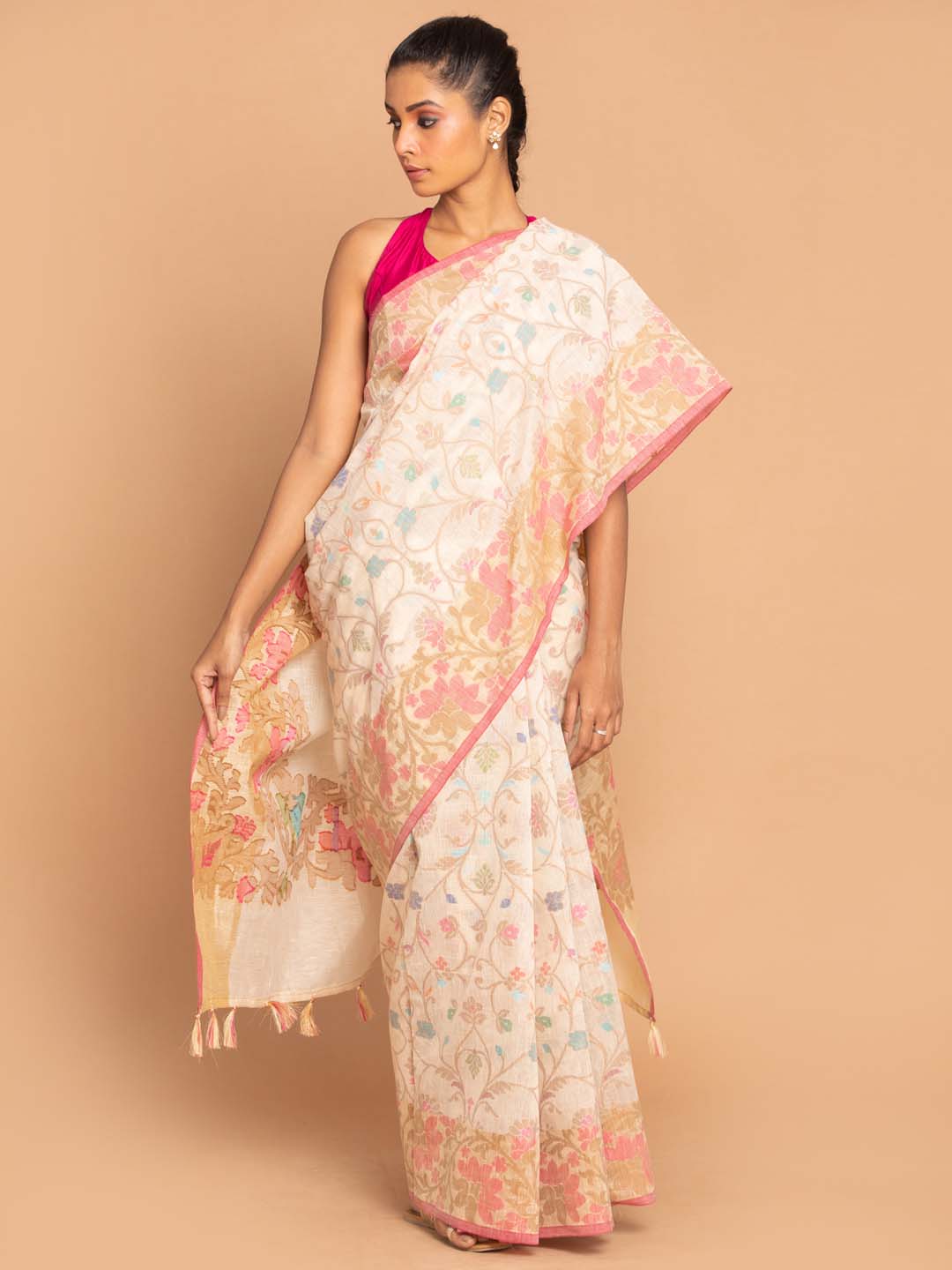 Indethnic Banarasi Beige Woven Design Work Wear Saree - View 1